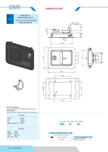 KABINET BRAVA CILINDAR + KATANAC (254) tehnicki podaci